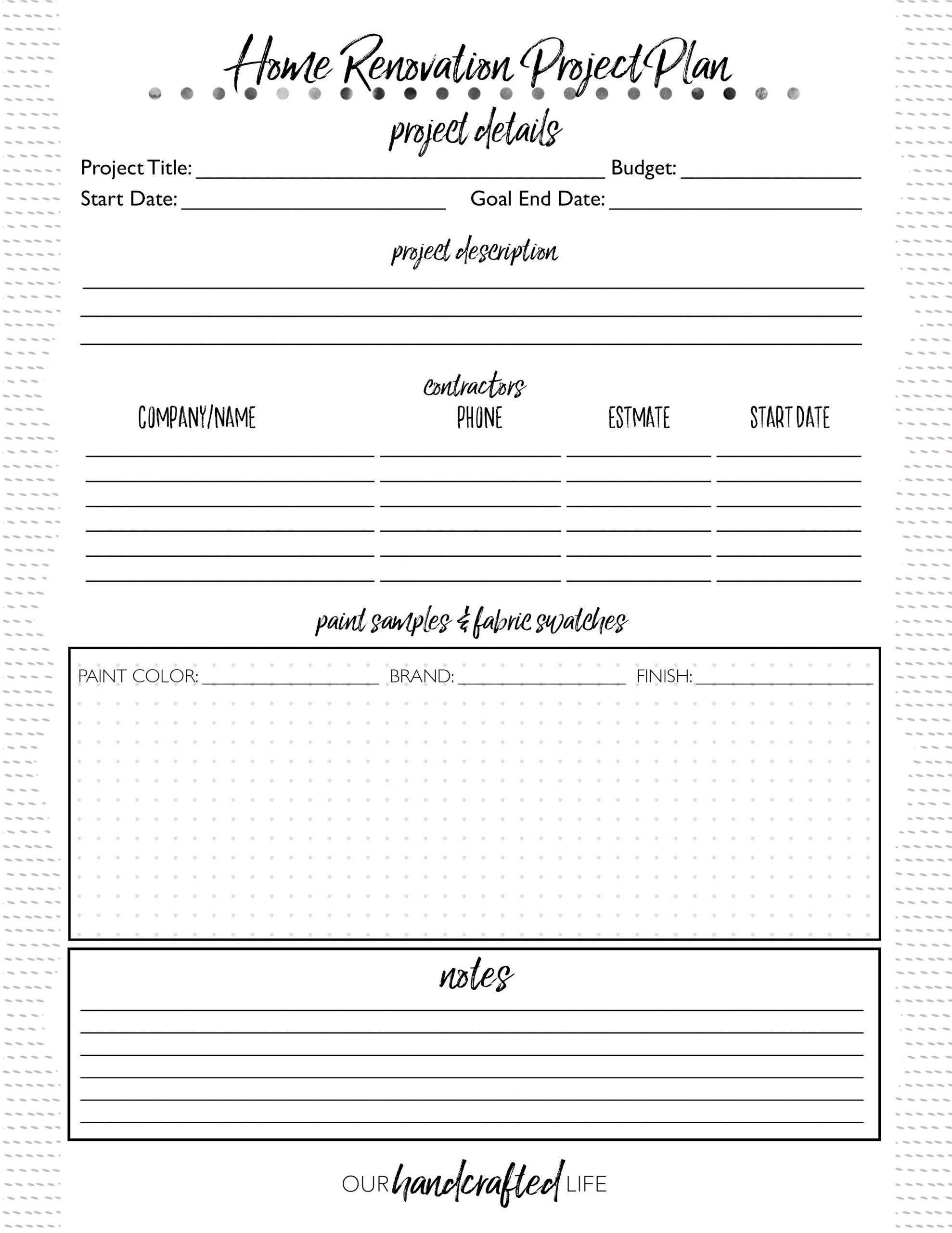 Home Renovation Planner Free Printable DIY Home Reno Project 