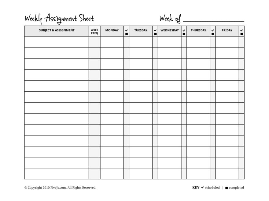 Homeschool Weekly Assignment Planner