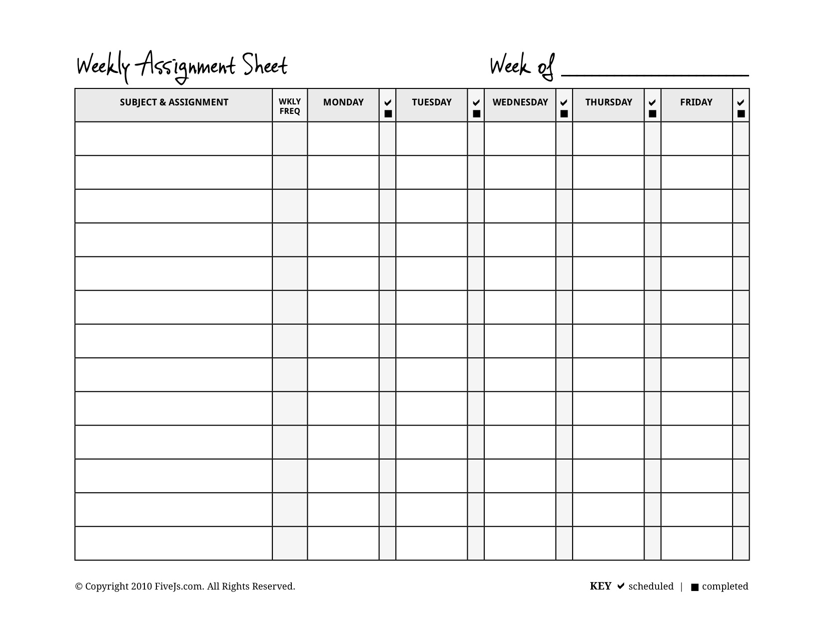 Homeschool Weekly Assignment Planner Homeschool Weekly Assignment Planner