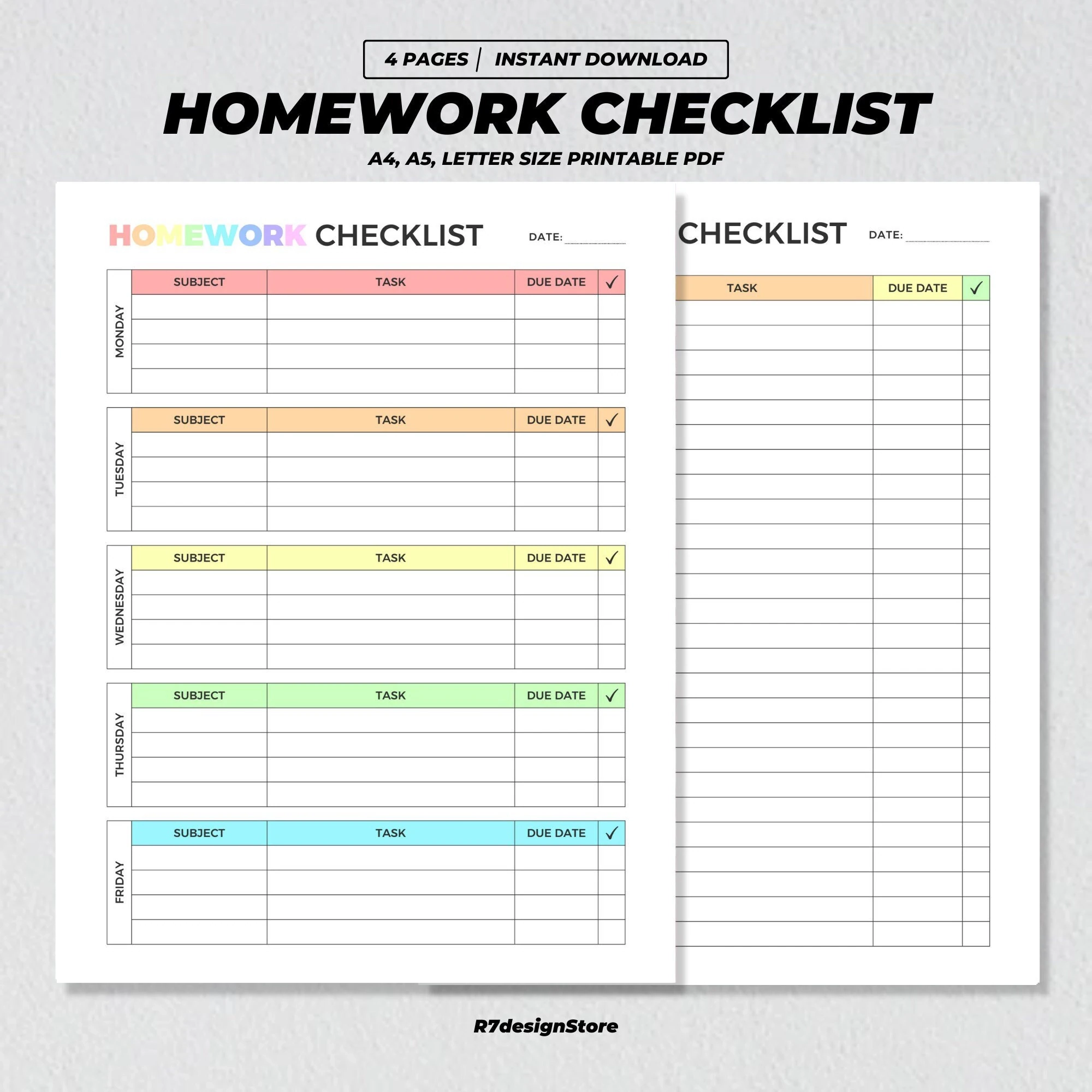 Homework Checklist Printable Weekly Homework Tracker Student 