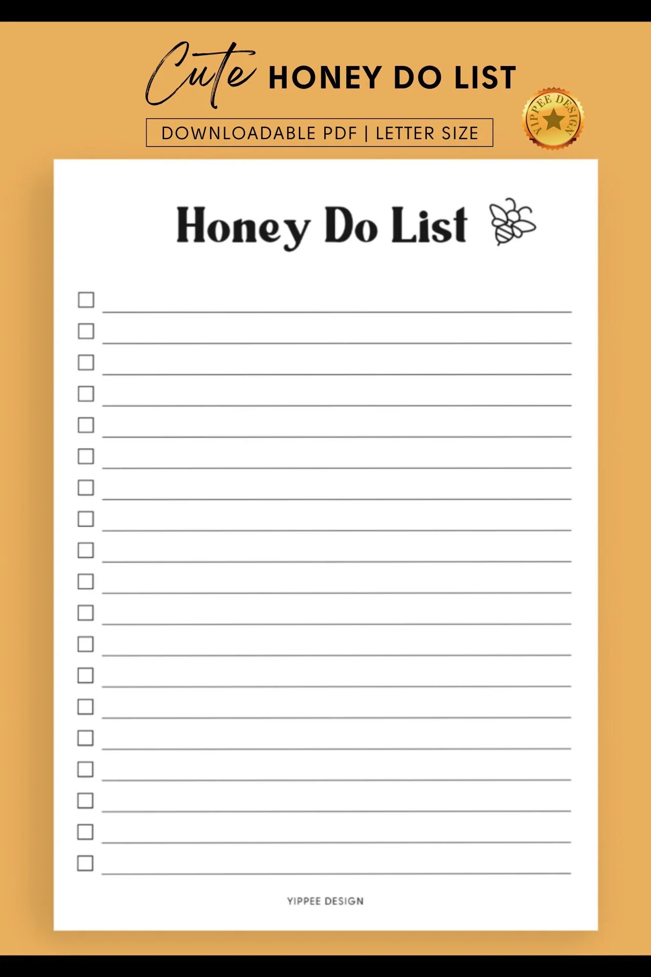 Honey Do List Bees Productive Spouse Organization Printable 