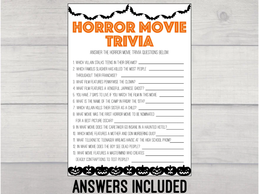 Horror Movie Trivia Printable Game Halloween Game Printable Digital Download Halloween Party Game Printable Horror Movie Trivia Etsy