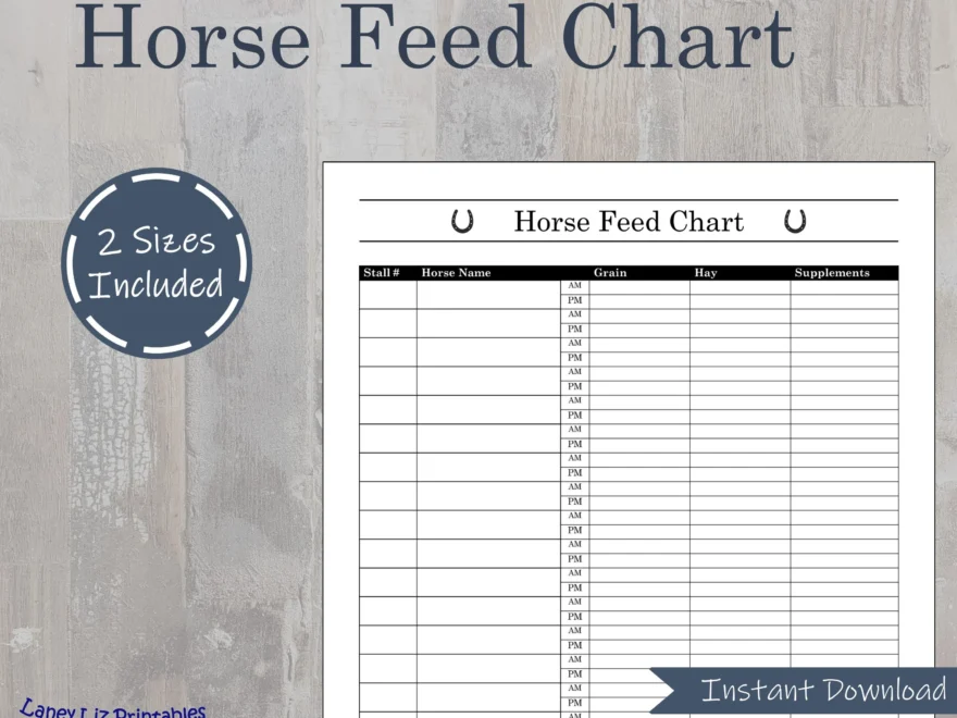 Horse Feed Chart Printable Template Equine Feeding Schedule Barn