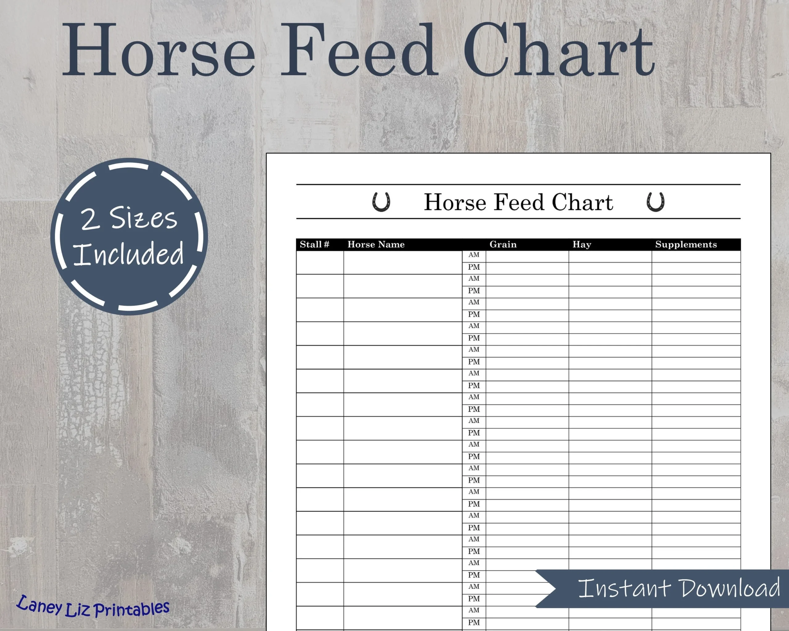 Horse Feed Chart Printable Template Equine Feeding Schedule Barn 