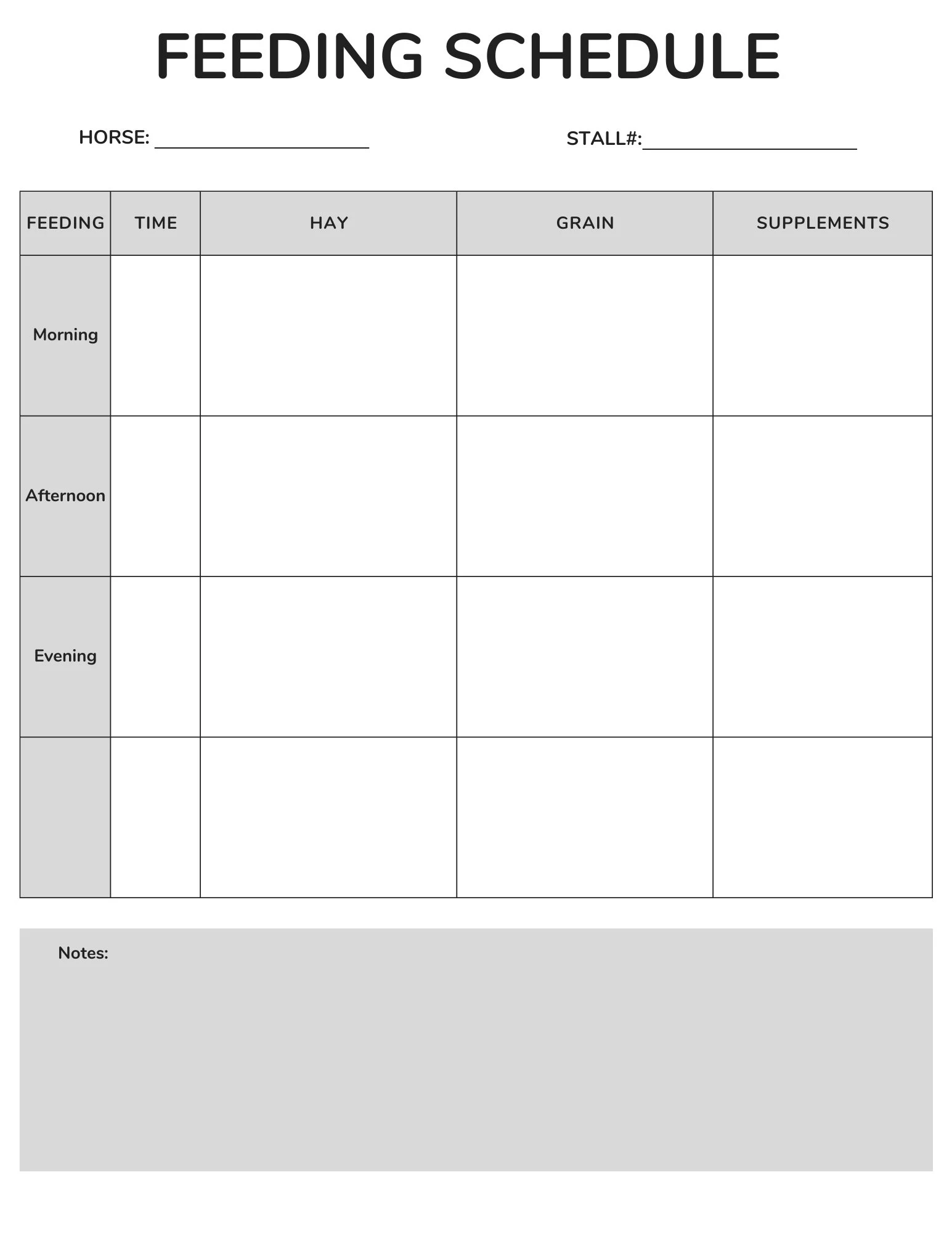 Printable Horse Feed Chart
