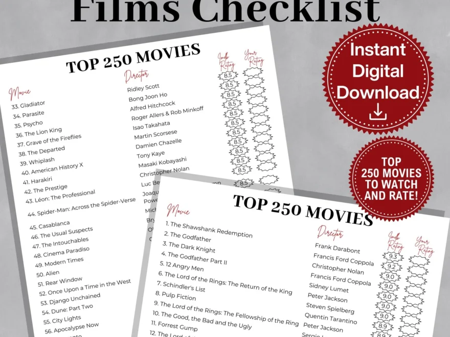 IMDB Top 250 Movies Checklist Ultimate Film Bucket List PDF Etsy Canada