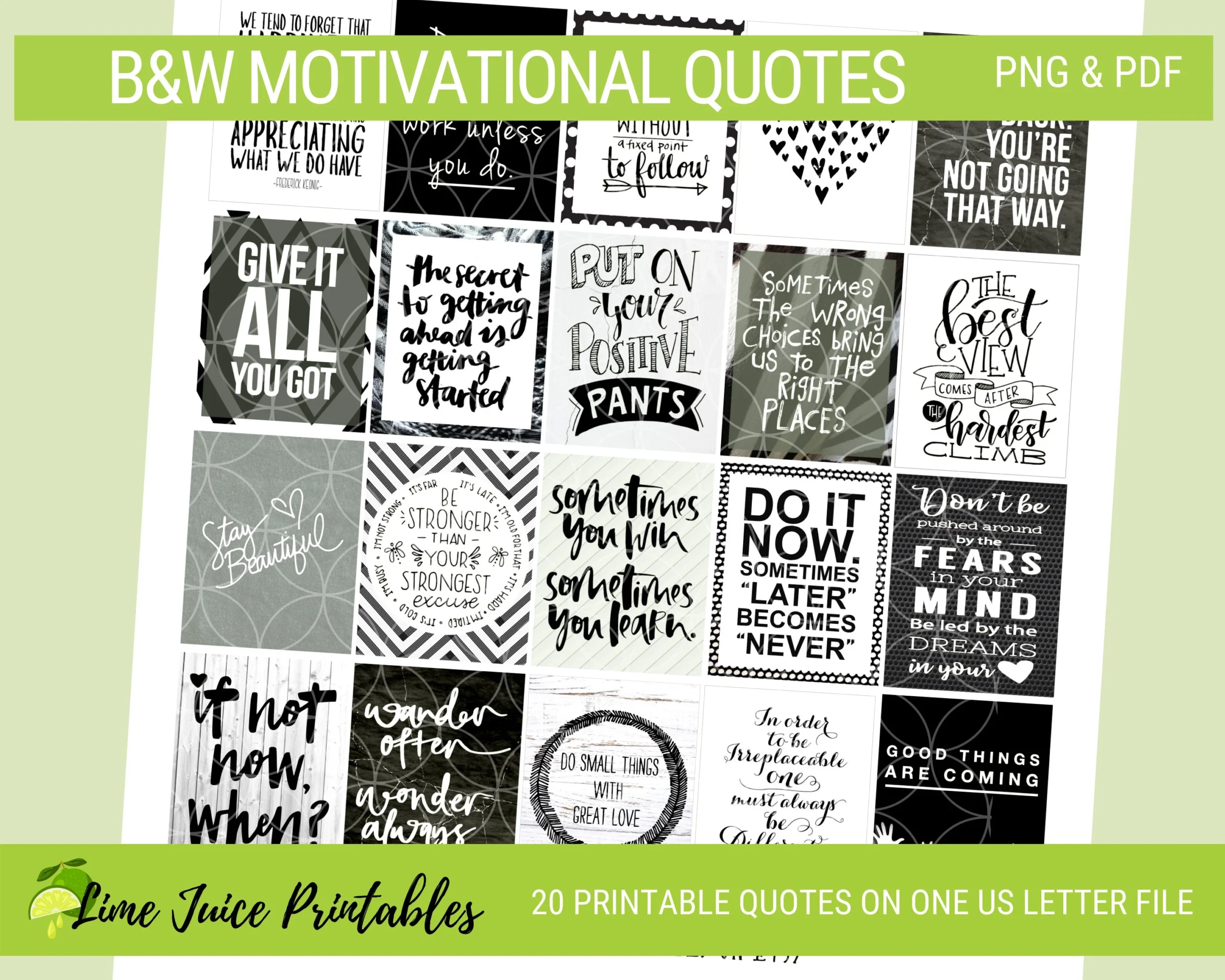 Quotes Black And White Printable Planner