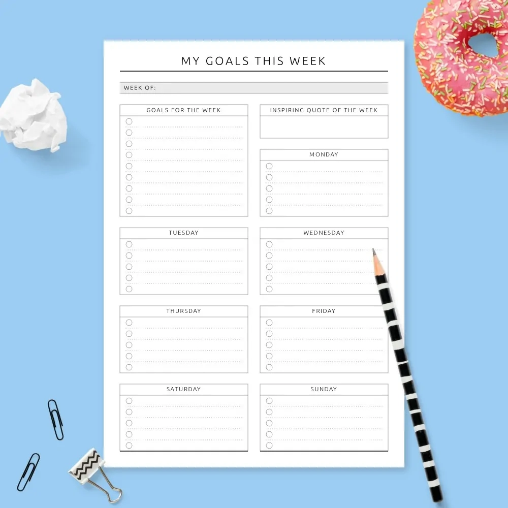 Weekly Goal Sheet Printable Weekly Goal Sheet Printable