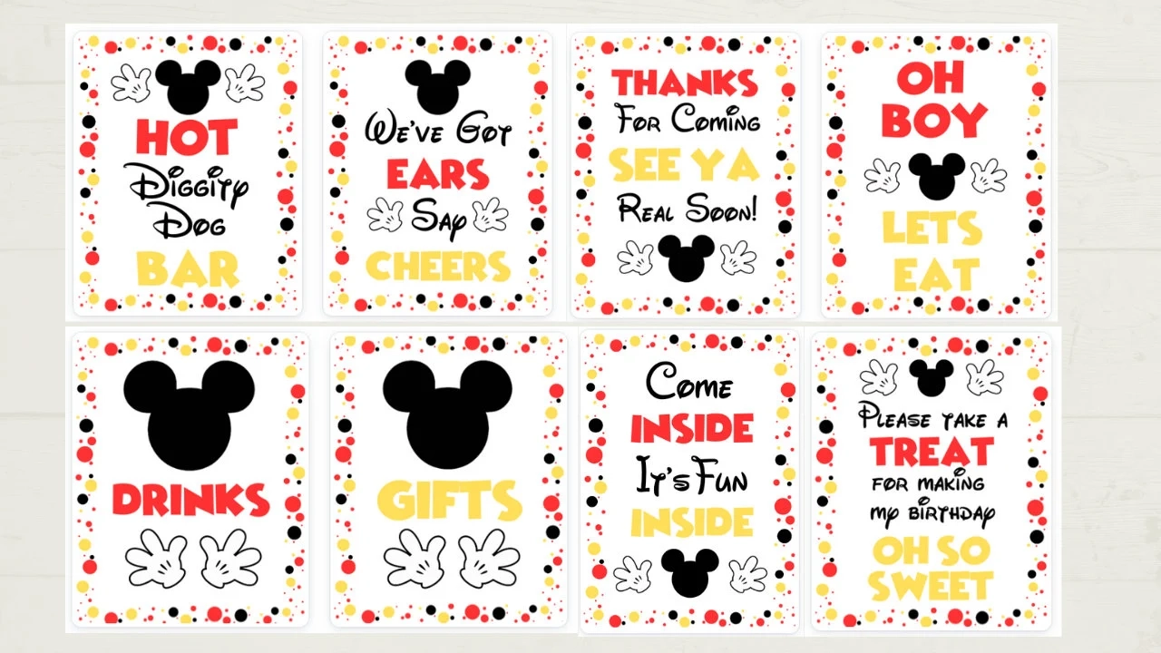 INSTANT DOWNLOAD Printable Mickey Mouse Party Signs 5x7 And 8x10 INSTANT DOWNLOAD Printable Mickey Mouse Party Signs 5x7 And 8x10