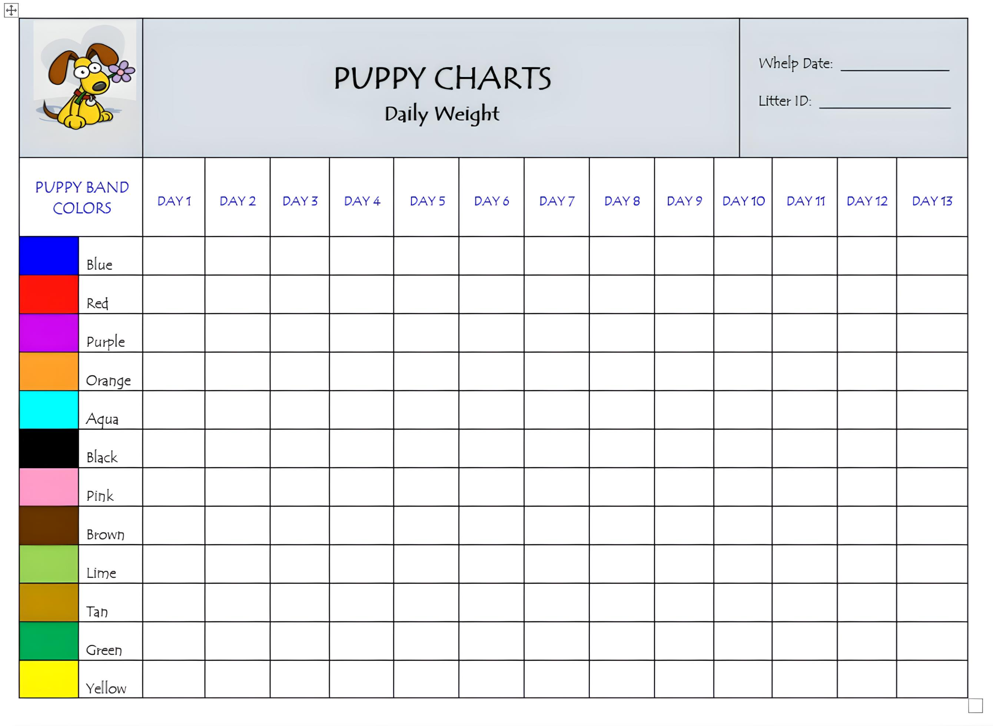 Instant Download Puppies In Bloom Puppy Charts For Breeders Instant Download Puppies In Bloom Puppy Charts For Breeders