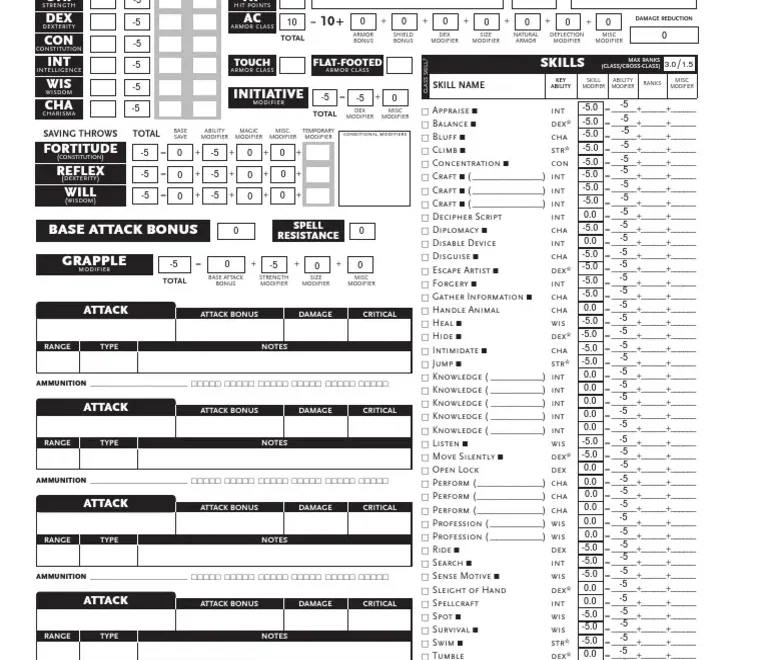 Interactive DND 3 5 Character Sheet PDF Tabletop Games Role