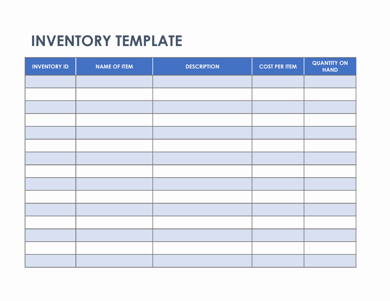 Printable Invontary Sheet Templatefor Year