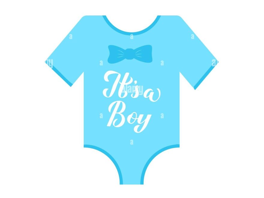 Its A Boy Calligraphy Hand Lettering On Blue Baby Onesie Gender