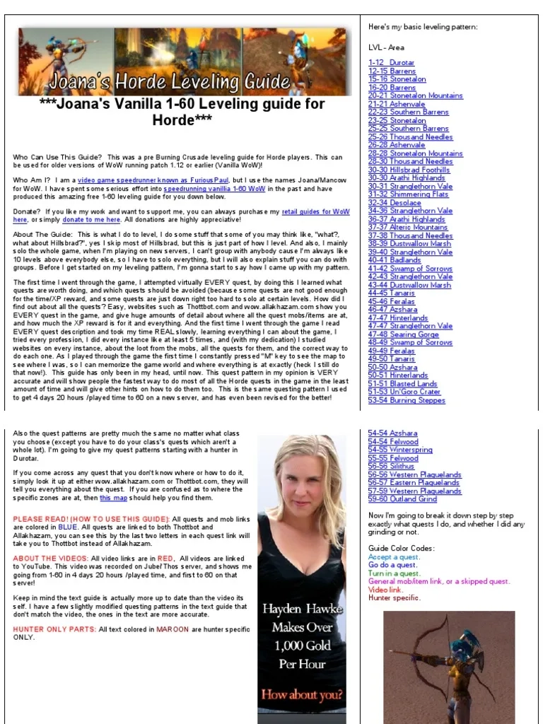 Joana s Vanilla 1 60 Horde Leveling Guide V1 PDF World Of 