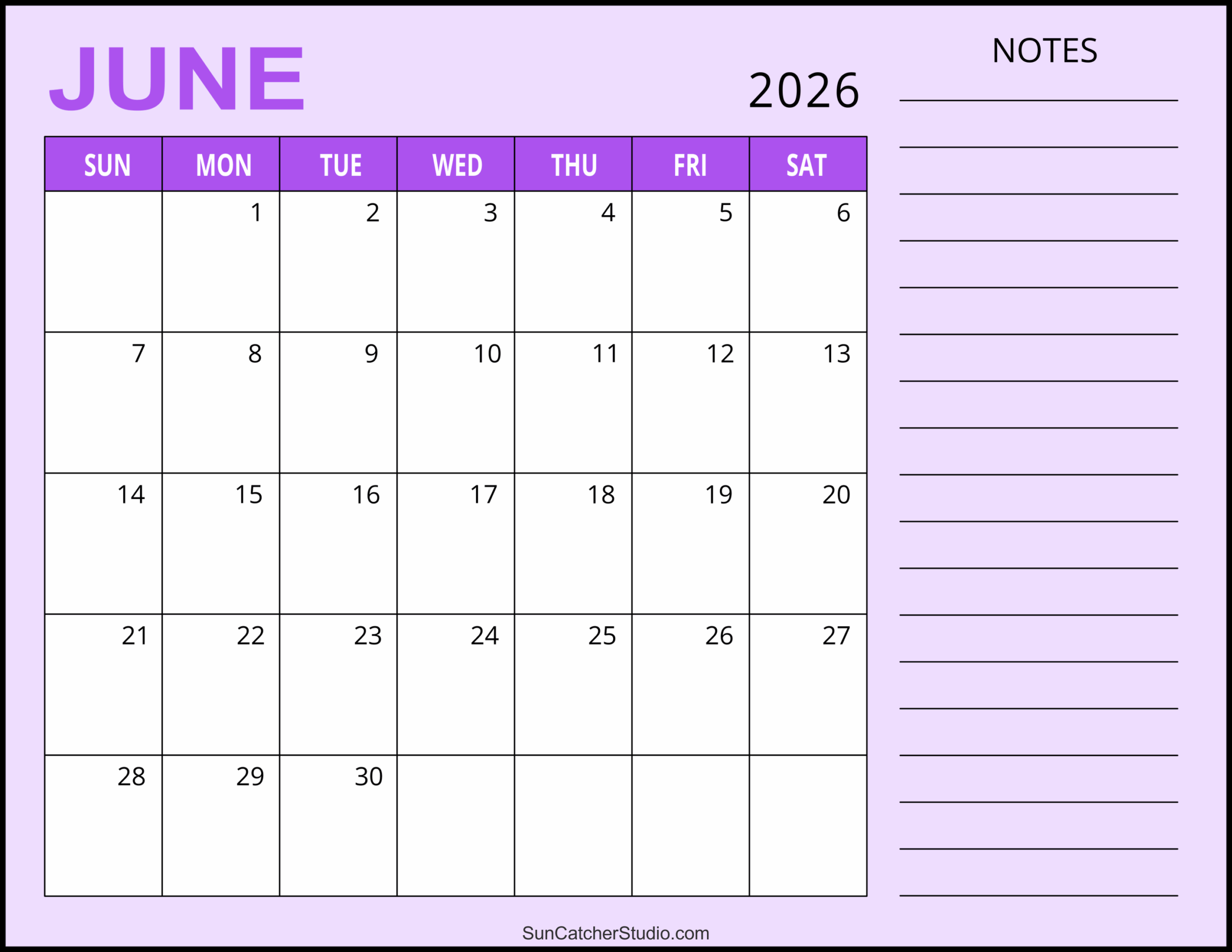 June 2026 Calendar Free Printable Free Printables Monograms 