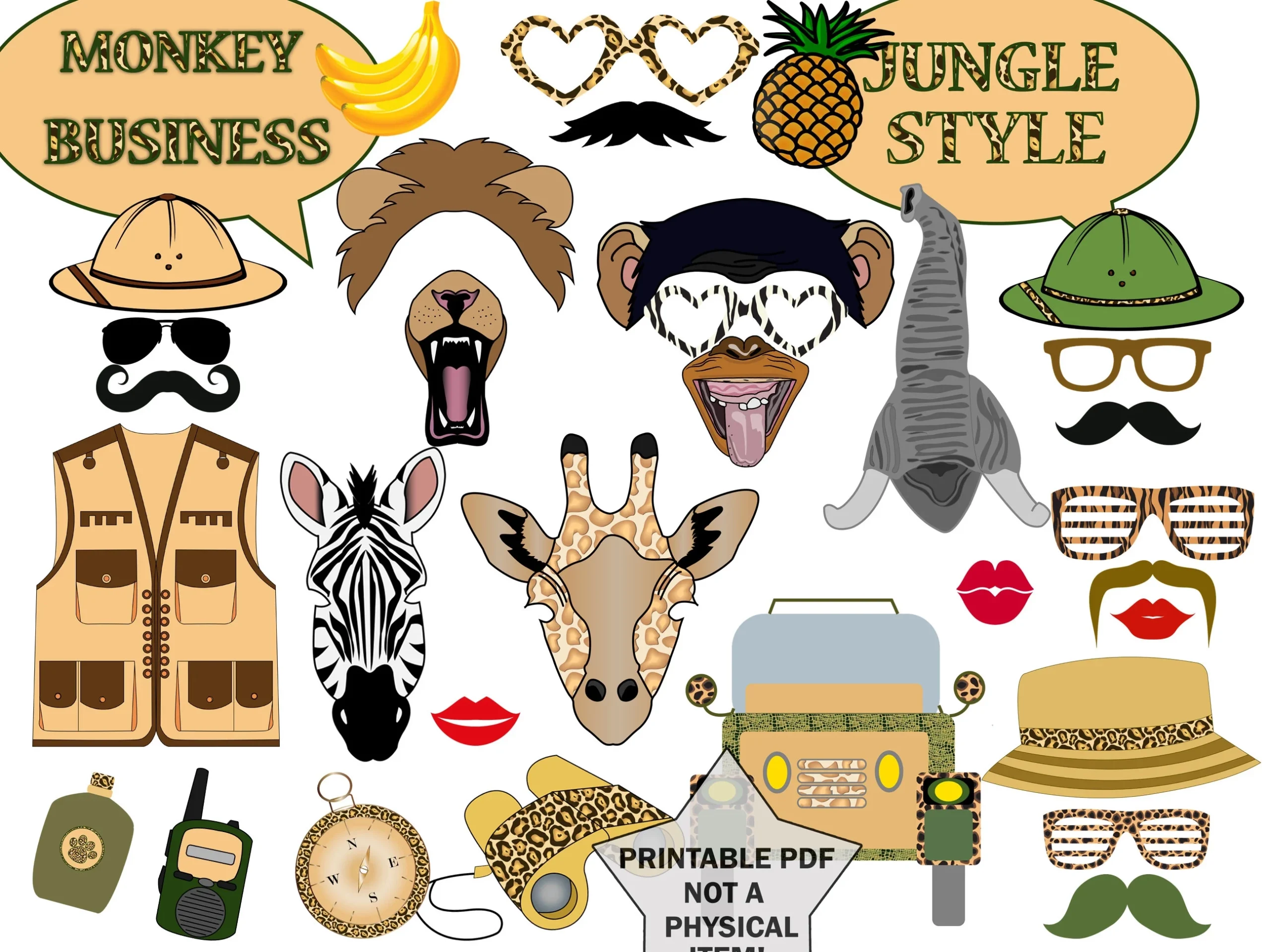 Jungle Safari Photo Booth Props 34 Printable Designs PDF amp JPG Jungle Safari Photo Booth Props 34 Printable Designs PDF amp JPG
