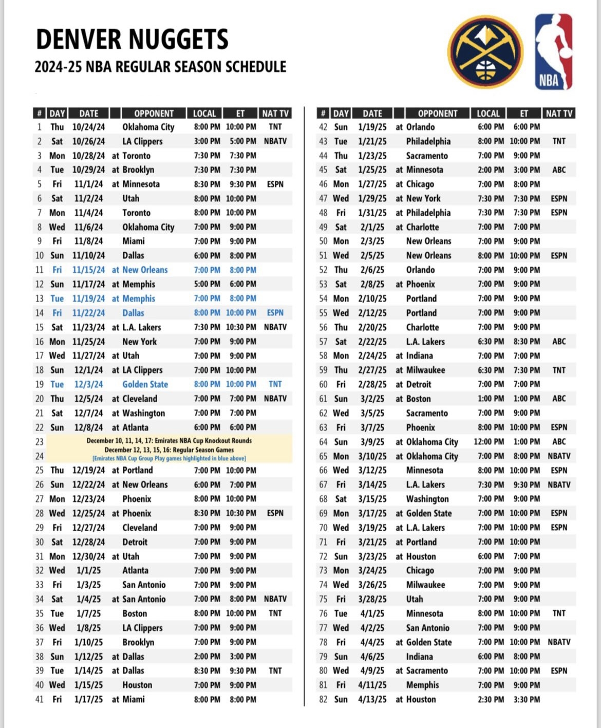 Katy Winge On X The Denver Nuggets 2024 25 Schedule In List Form 