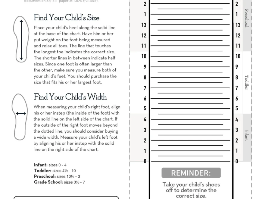 Kids Foot Sizer Chart Toddler amp Child Shoe Size Determiner