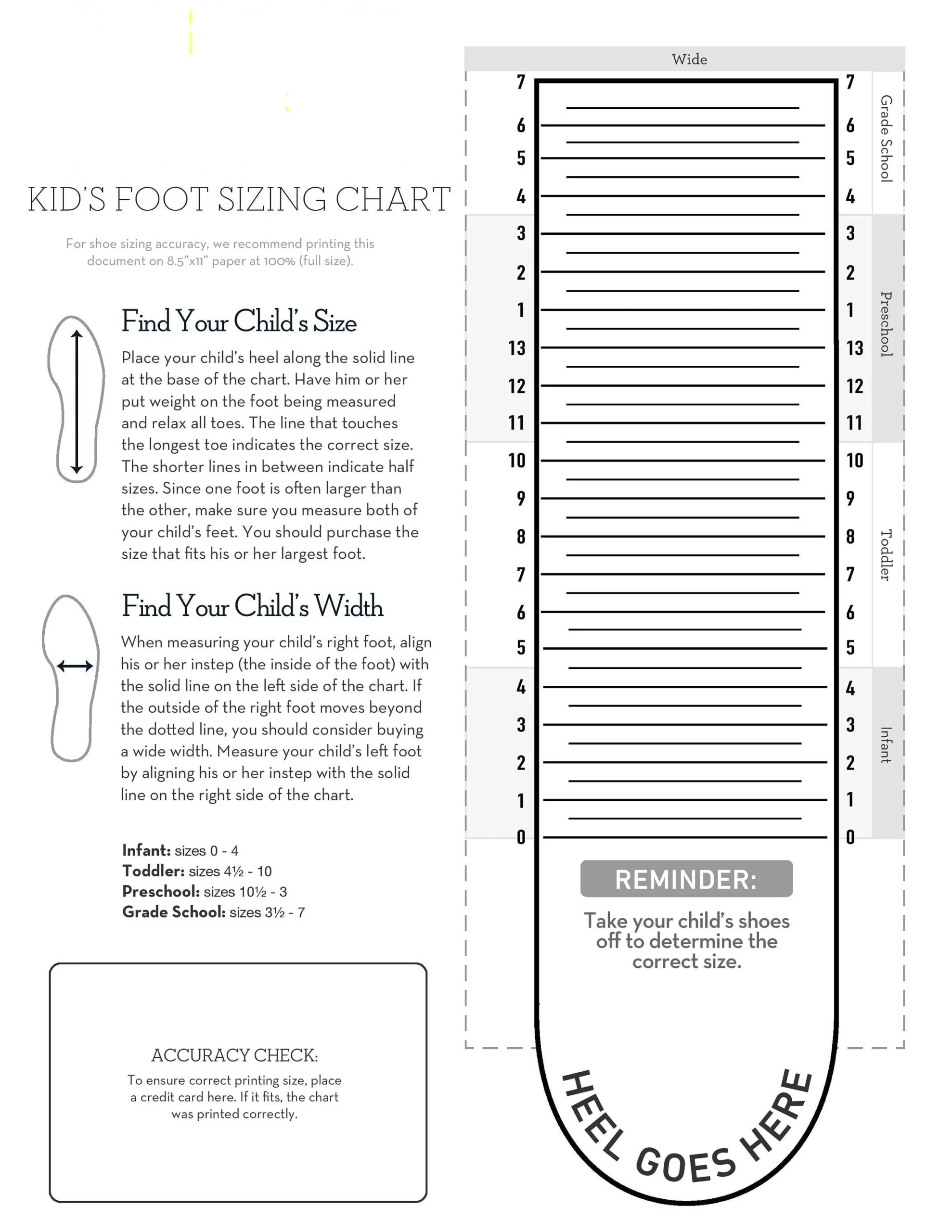 Kids Foot Sizer Chart Toddler amp Child Shoe Size Determiner 