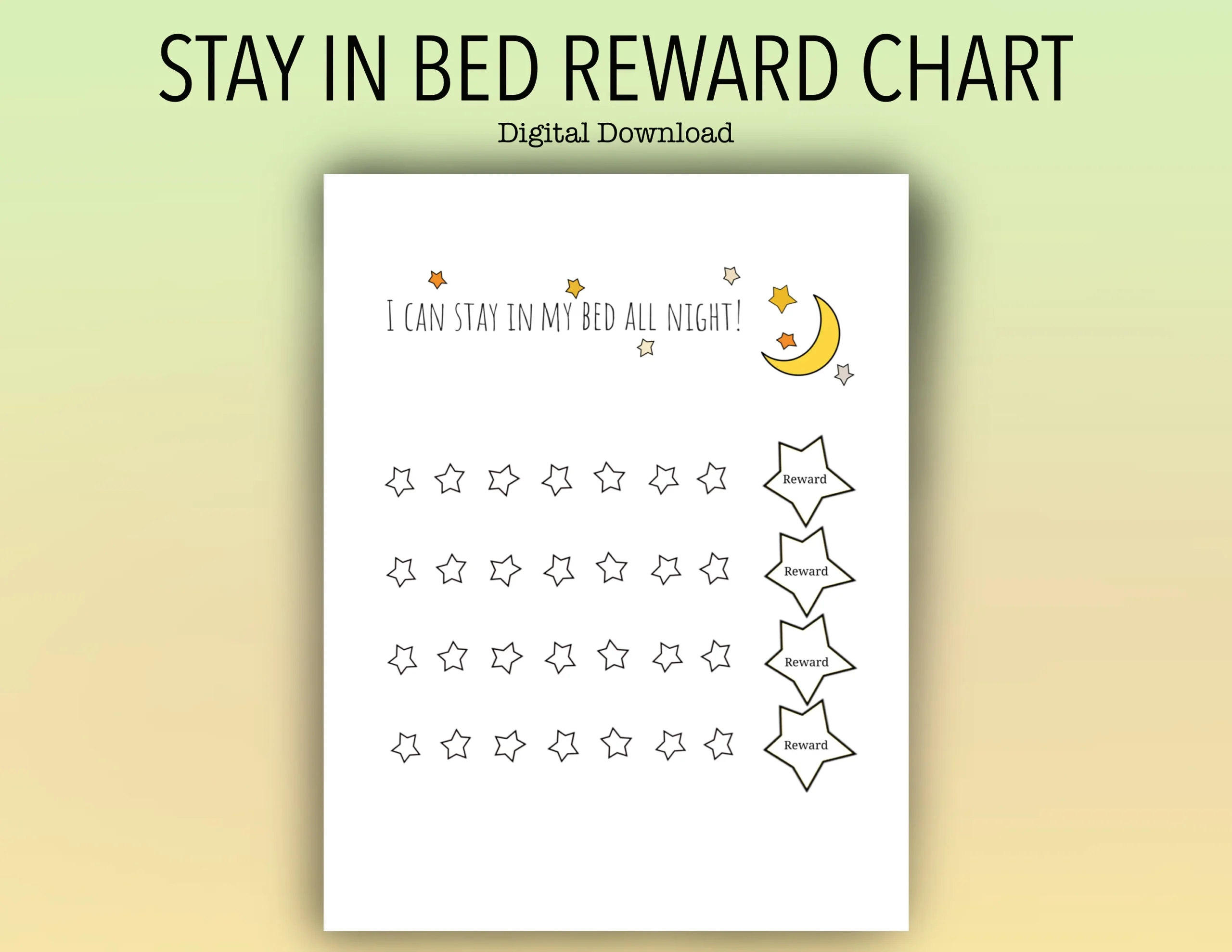 Kids Printable Stay In Bed Reward Chart Night Time Sticker Prize 