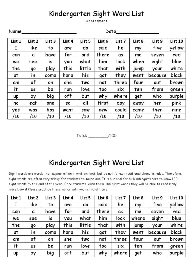 Kinder Sight Words 100 PDF Reading Process Childhood Kinder Sight Words 100 PDF Reading Process Childhood