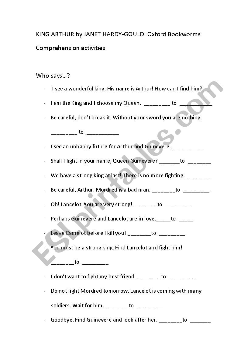 Once And Future King Quiz Printable Once And Future King Quiz Printable