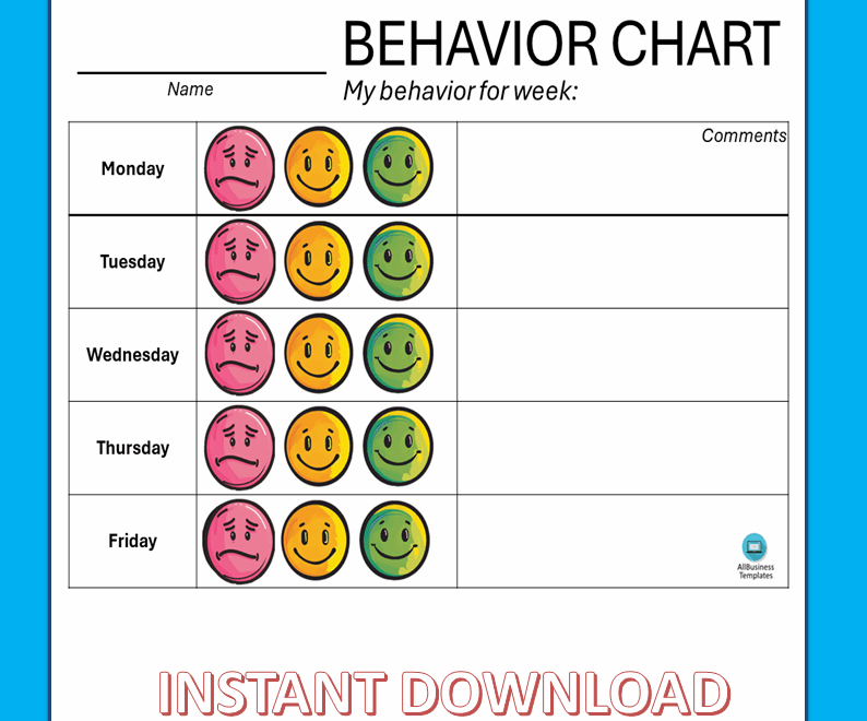 Kostenloses Daily Behavior Chart With Smiley Faces