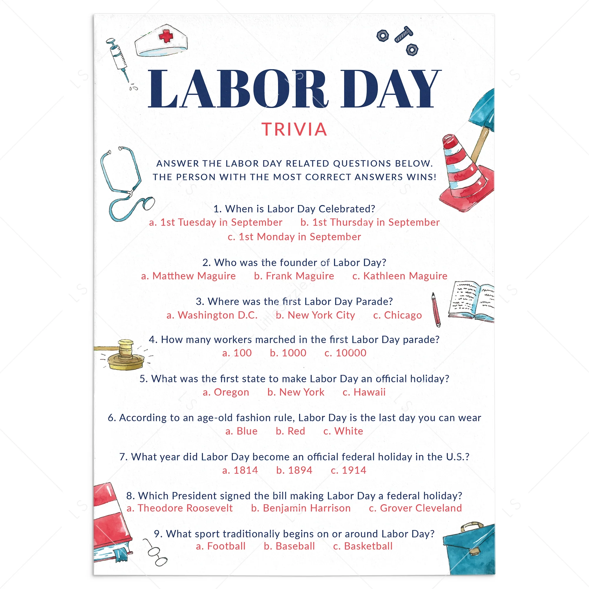 Labor Day Trivia With Answer Key Printable Labor Day Quiz For All Ages Labor Day Trivia With Answer Key Printable Labor Day Quiz For All Ages
