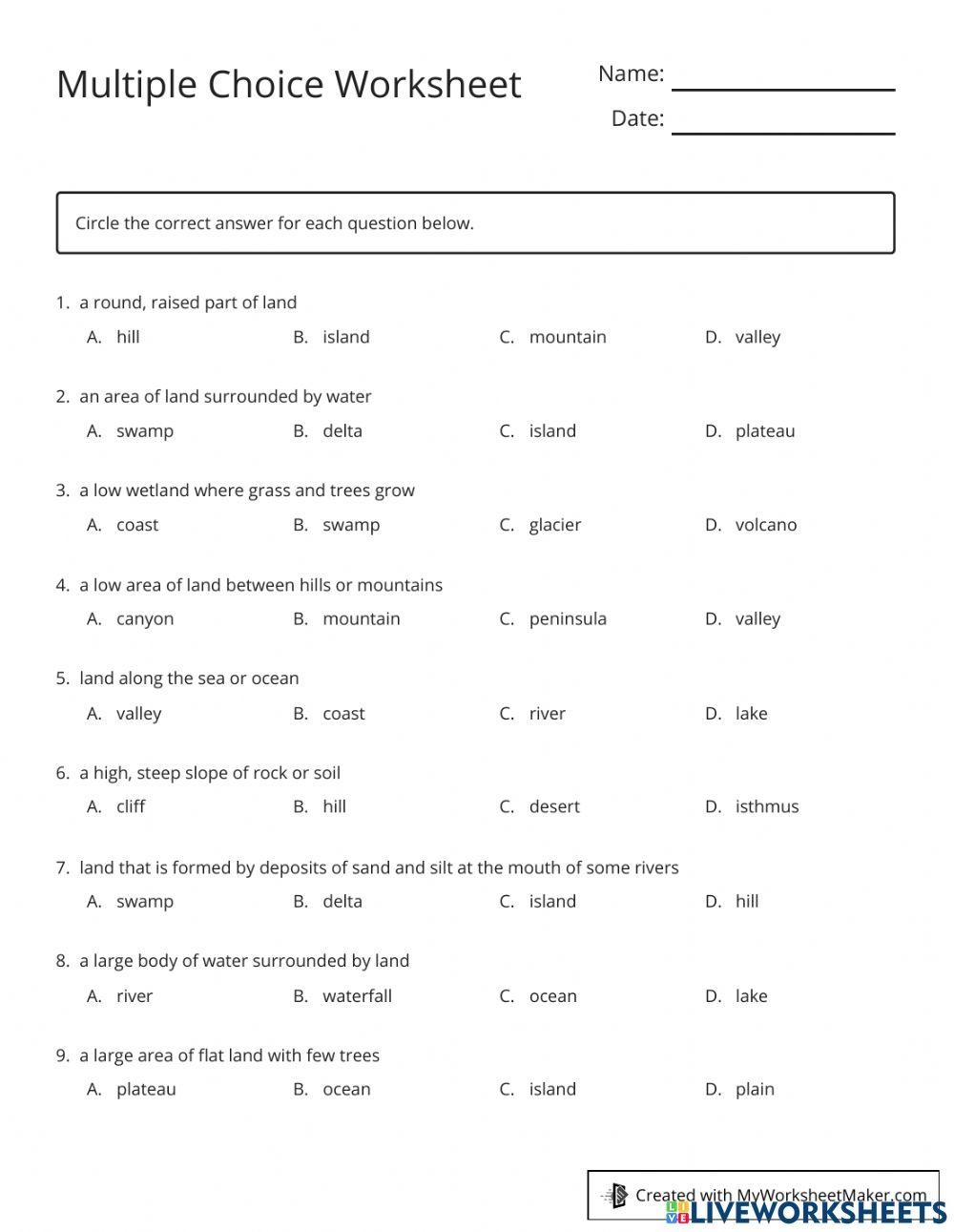 Landforms Quiz Free Interactive Worksheets 979718
