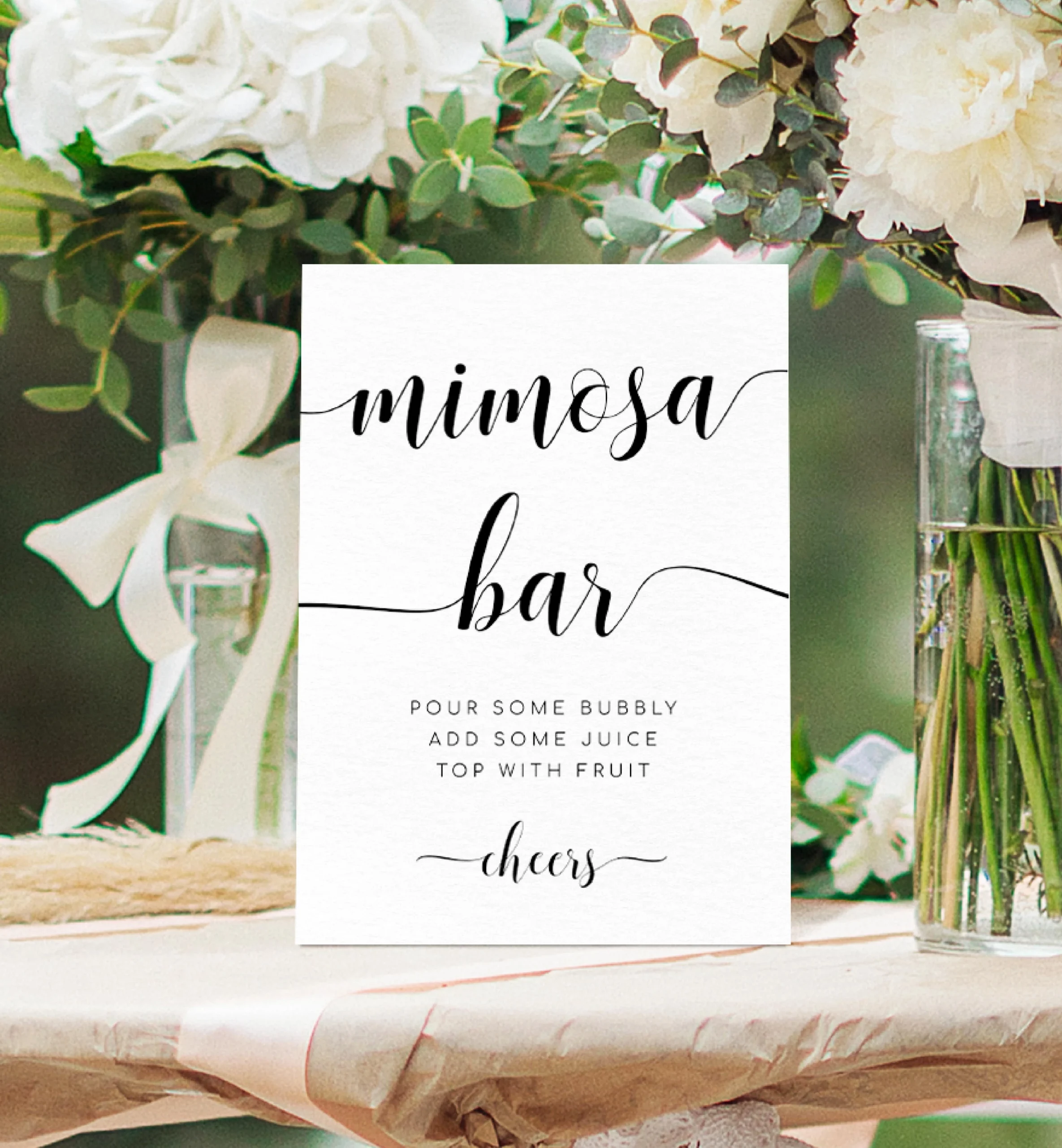 Leyton Script Printable Mimosa Bar Sign And Juice Tags Template 
