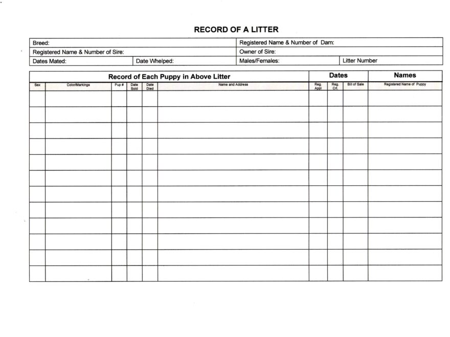 Litter Record Chart