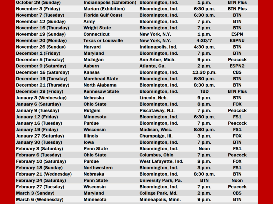 Look Printable Edition Of The 2023 24 IU Basketball Schedule
