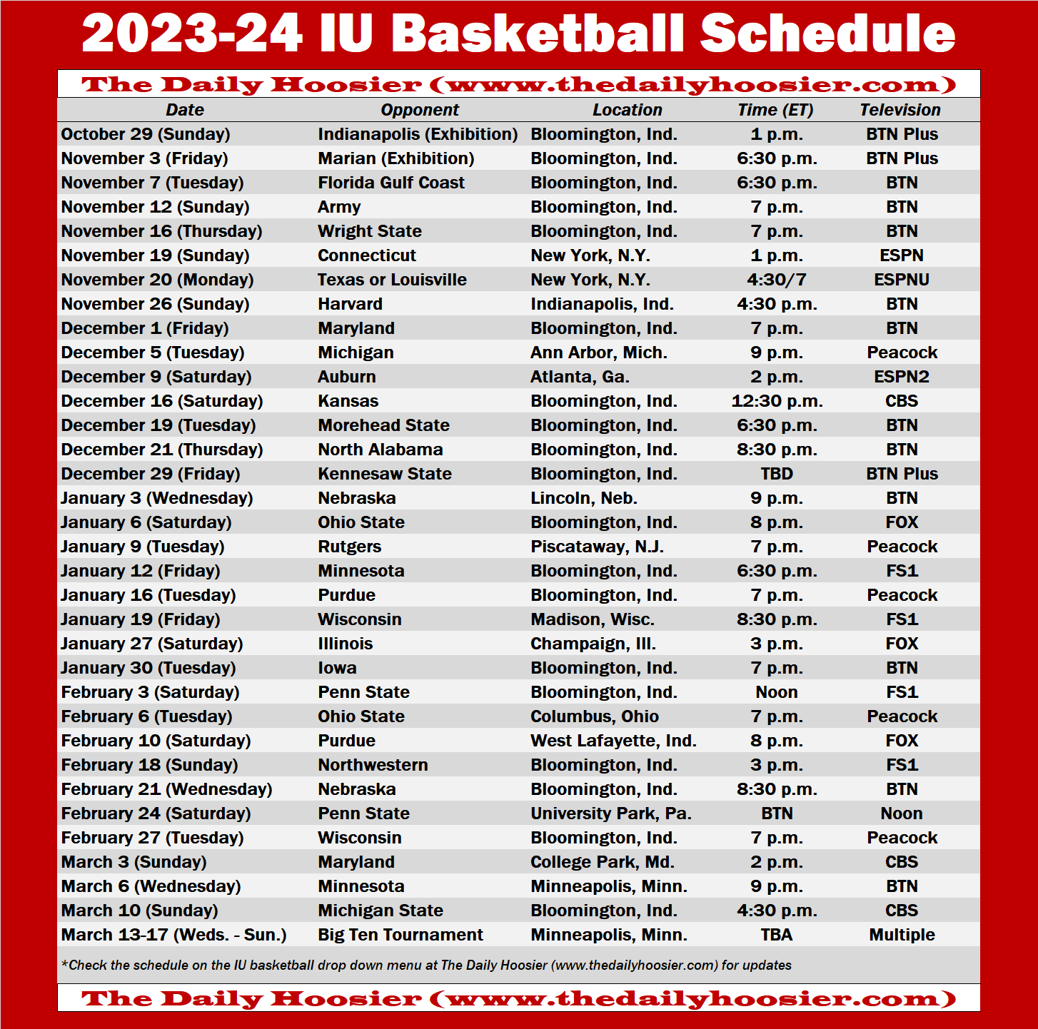 Look Printable Edition Of The 2023 24 IU Basketball Schedule 