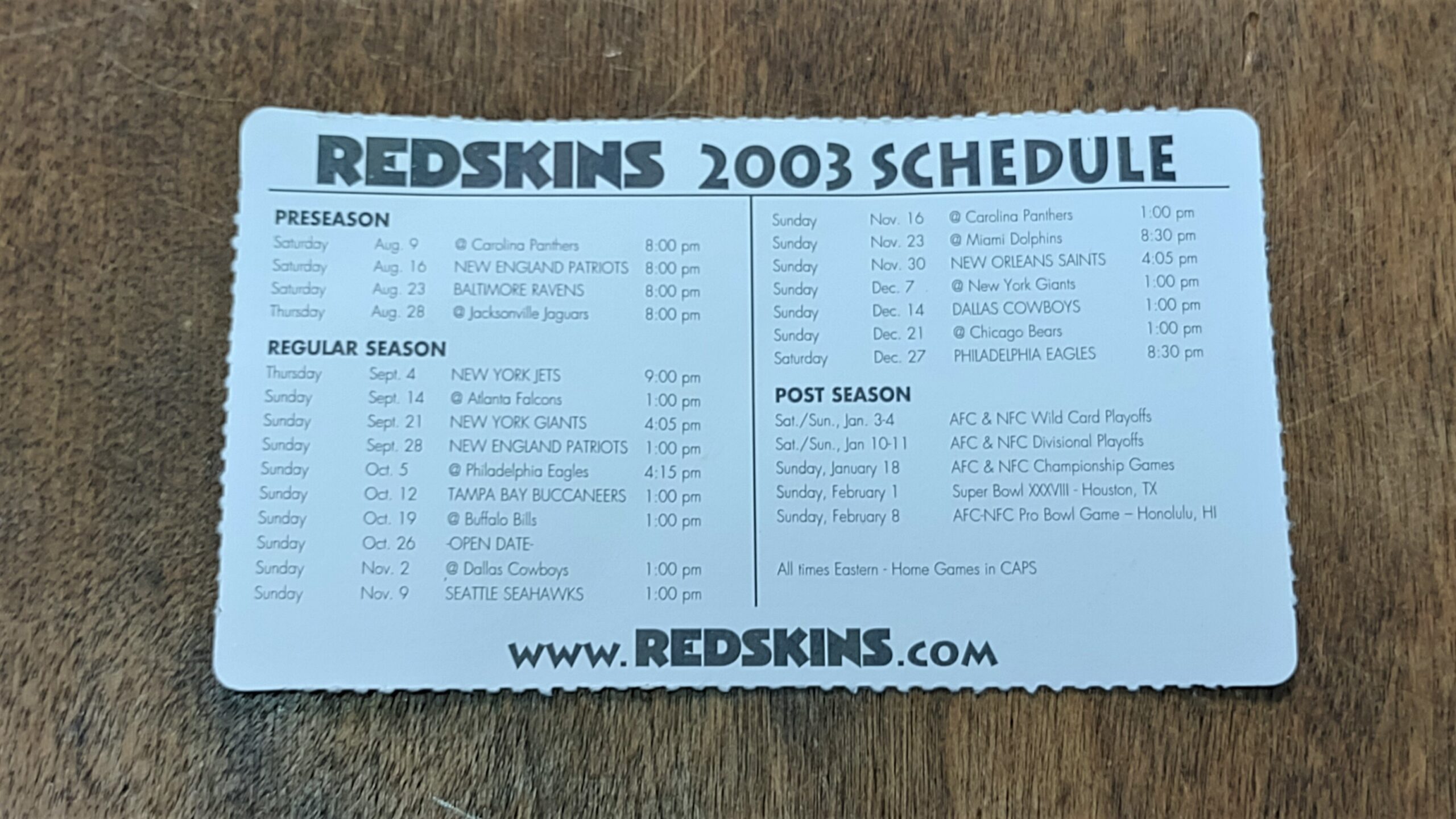 Lot Of 3 Washington Redskins Pocket Schedule Cards 1998 2000 2003 Heroes Sports Cards