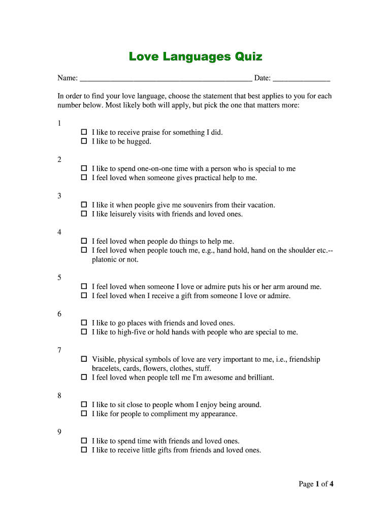 Love Languages Quiz Form Fill Online Printable Fillable Blank 