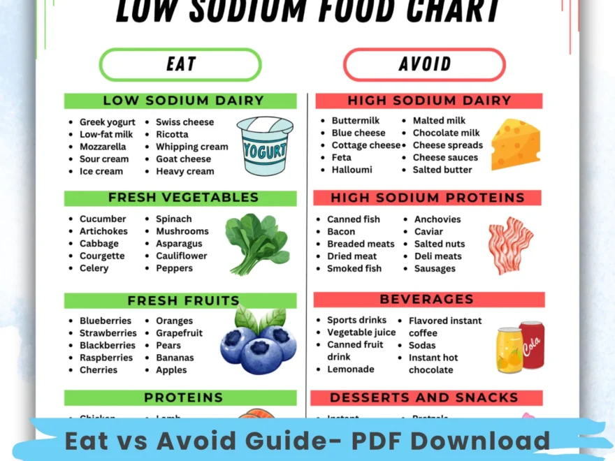 Low Sodium Food Chart Low Salt Foods Printable Poster High Sodium
