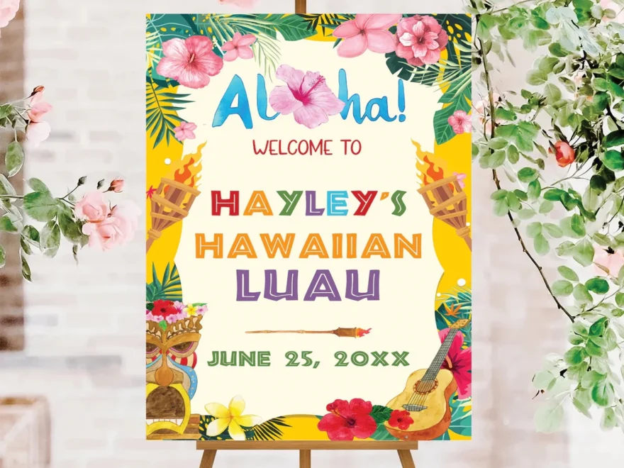 Luau Party Decor Welcome Sign Tropical Hawaiian Themed Party