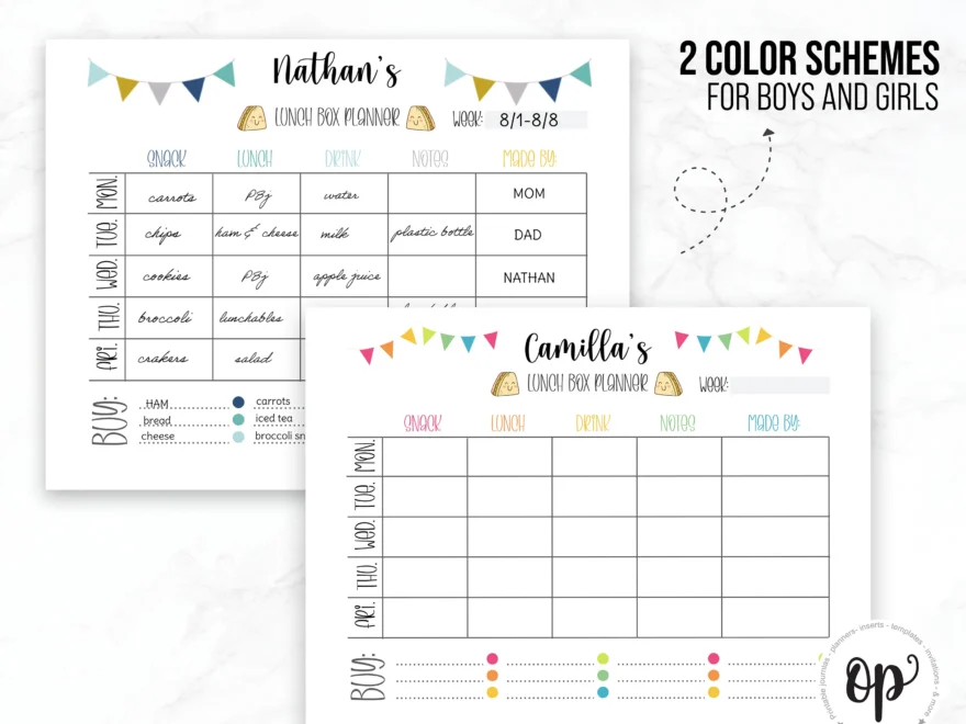 Lunch Box Planner Template Printable Lunch Box Meal Planner