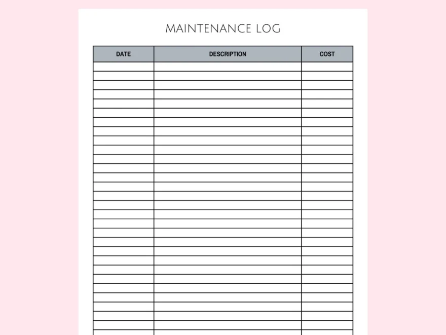 Maintenance Log 8 5 X 11 Instant Download Printable Etsy