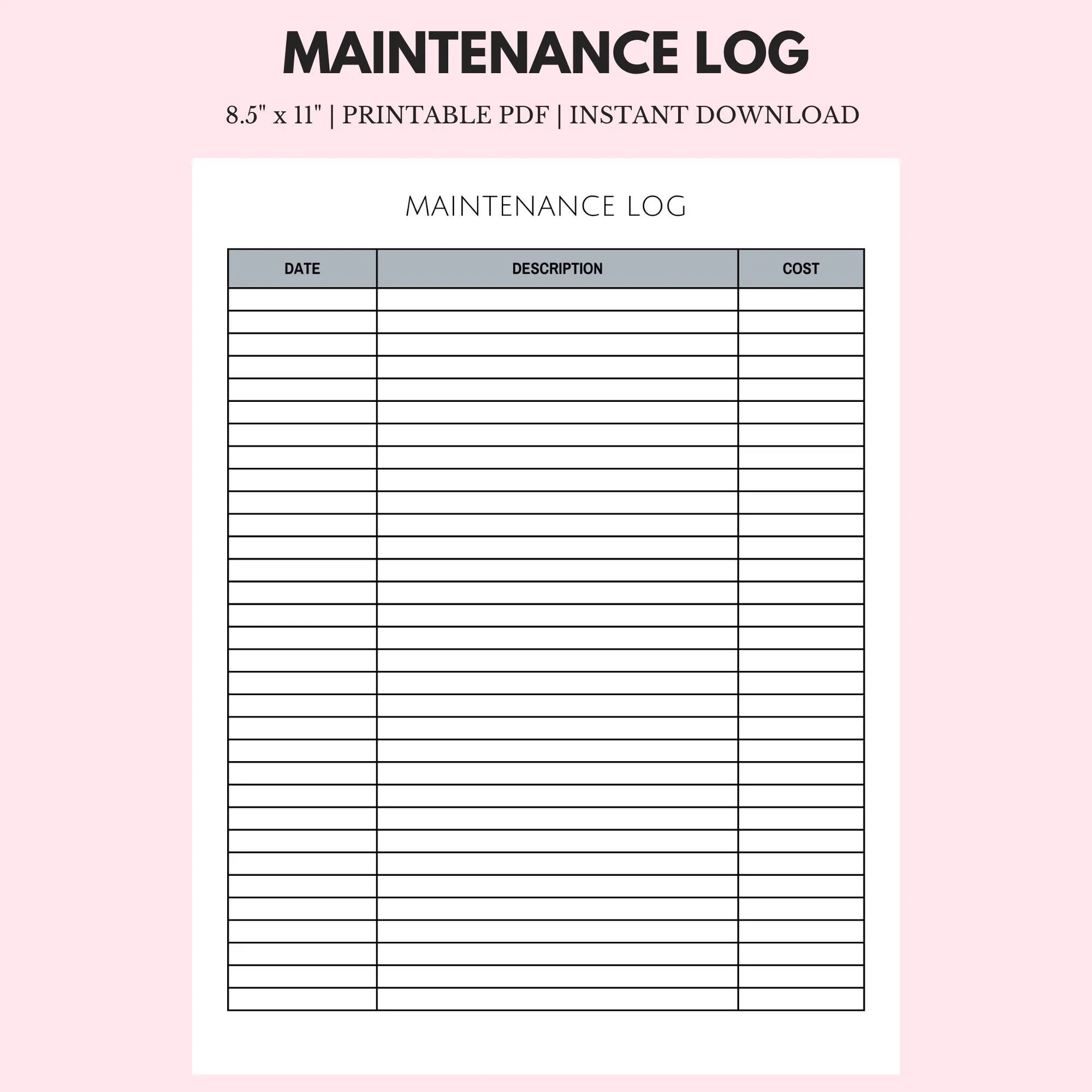 Maintenance Log 8 5 X 11 Instant Download Printable Etsy Maintenance Log 8 5 X 11 Instant Download Printable Etsy