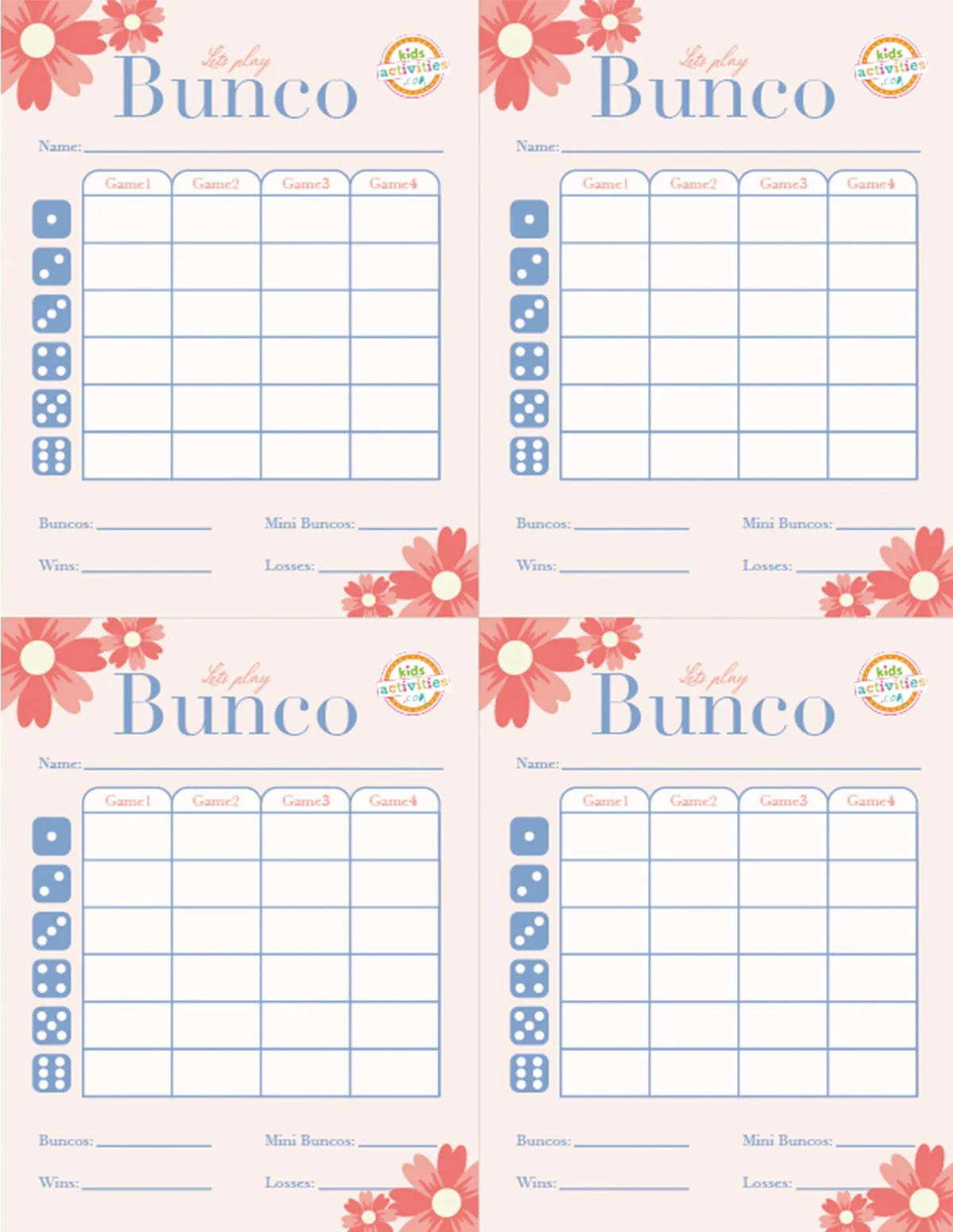 Free Printable Bunco Score Sheets