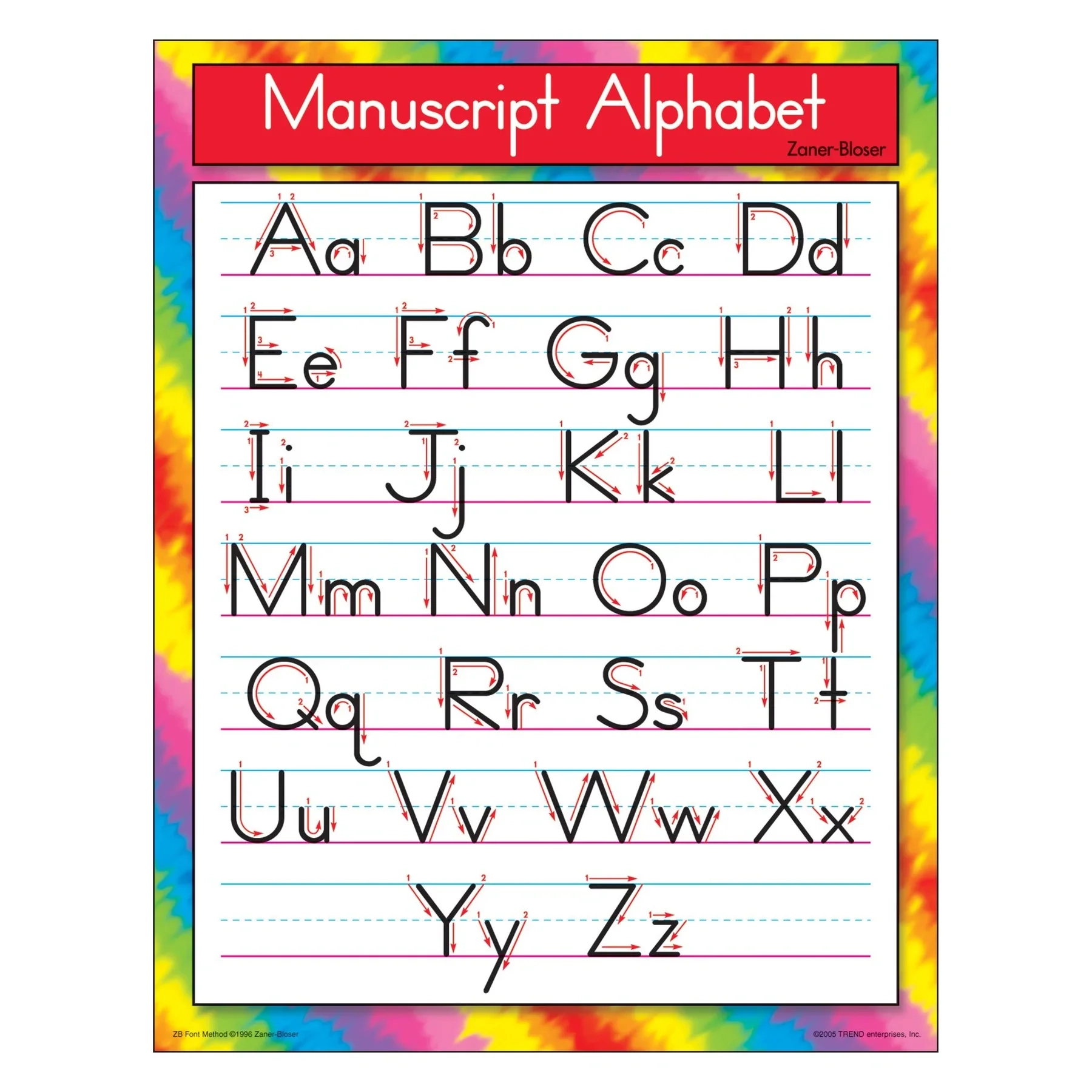 Manuscript Alphabet Zaner Bloser Learning Chart CM School Supply