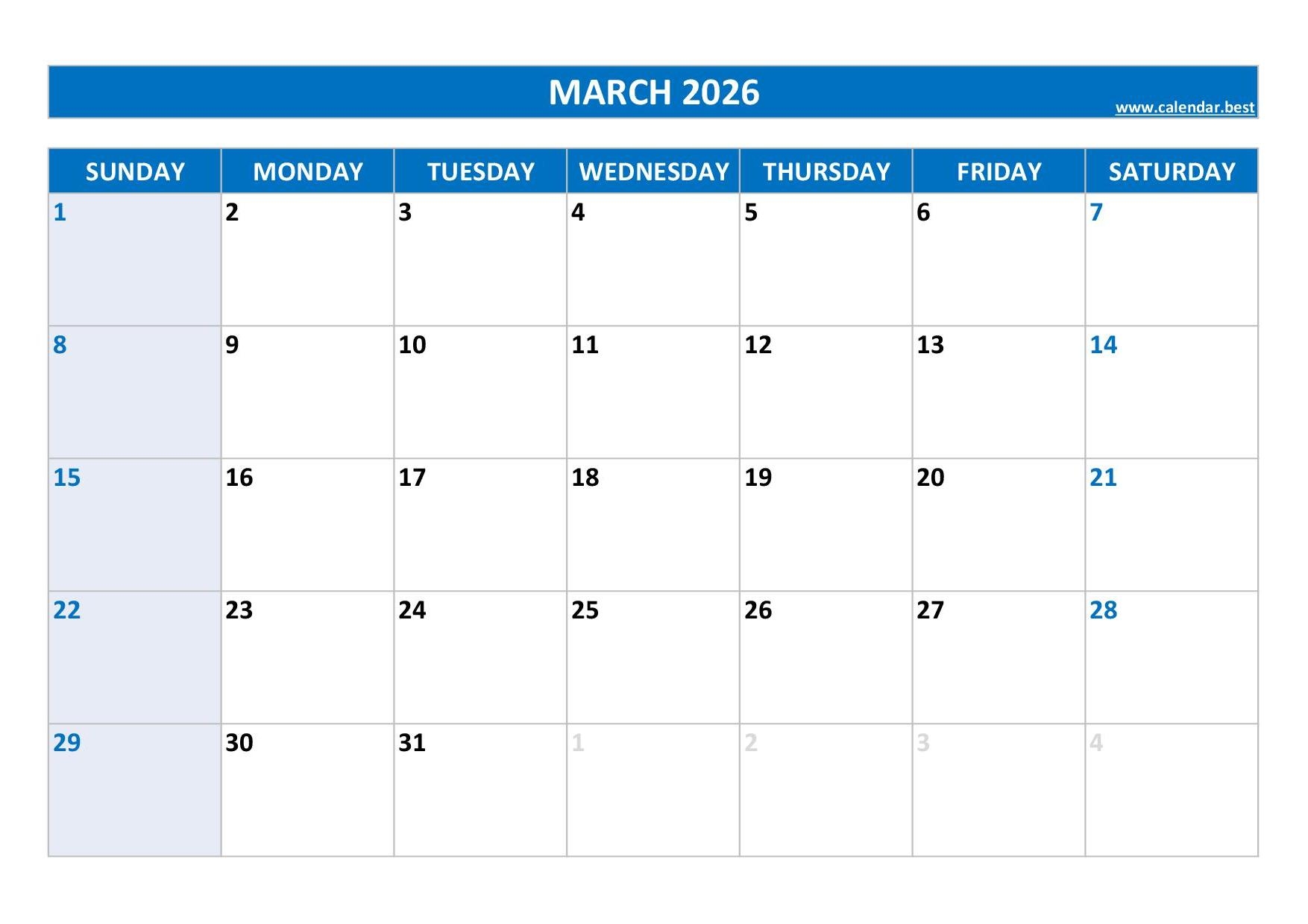 March Schedule 2026 Printable