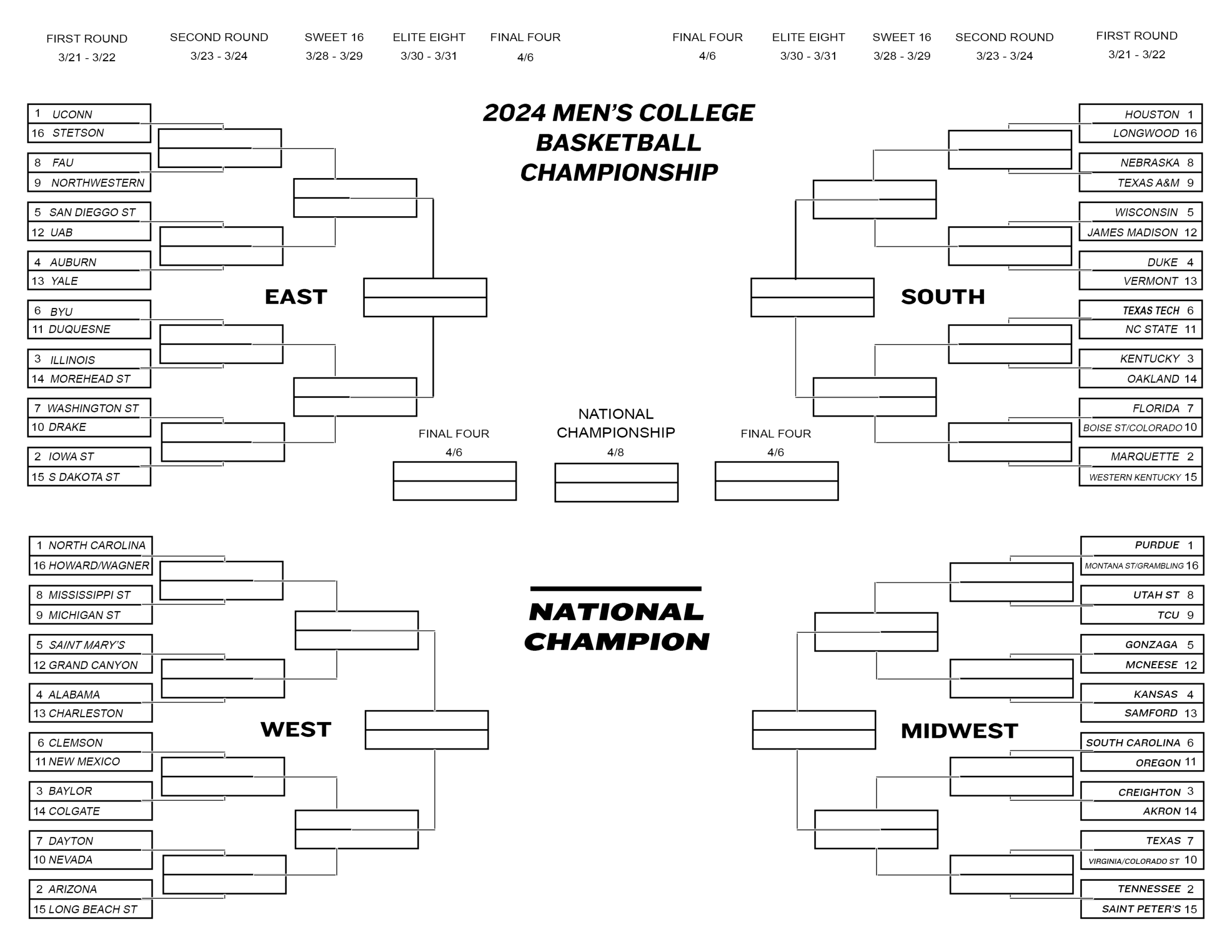 Printable College Basketball Team Schedules