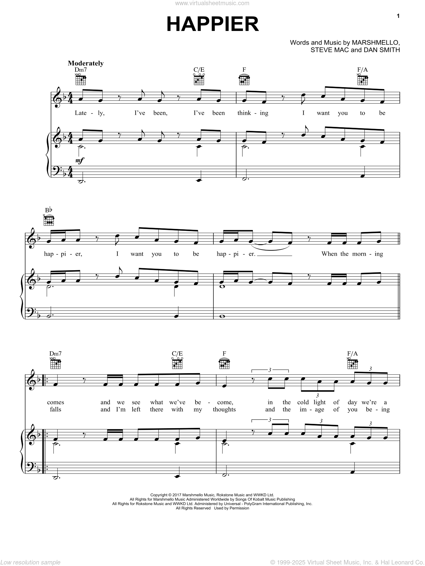 Marshmello Bastille Happier Sheet Music For Voice Piano Or Guitar