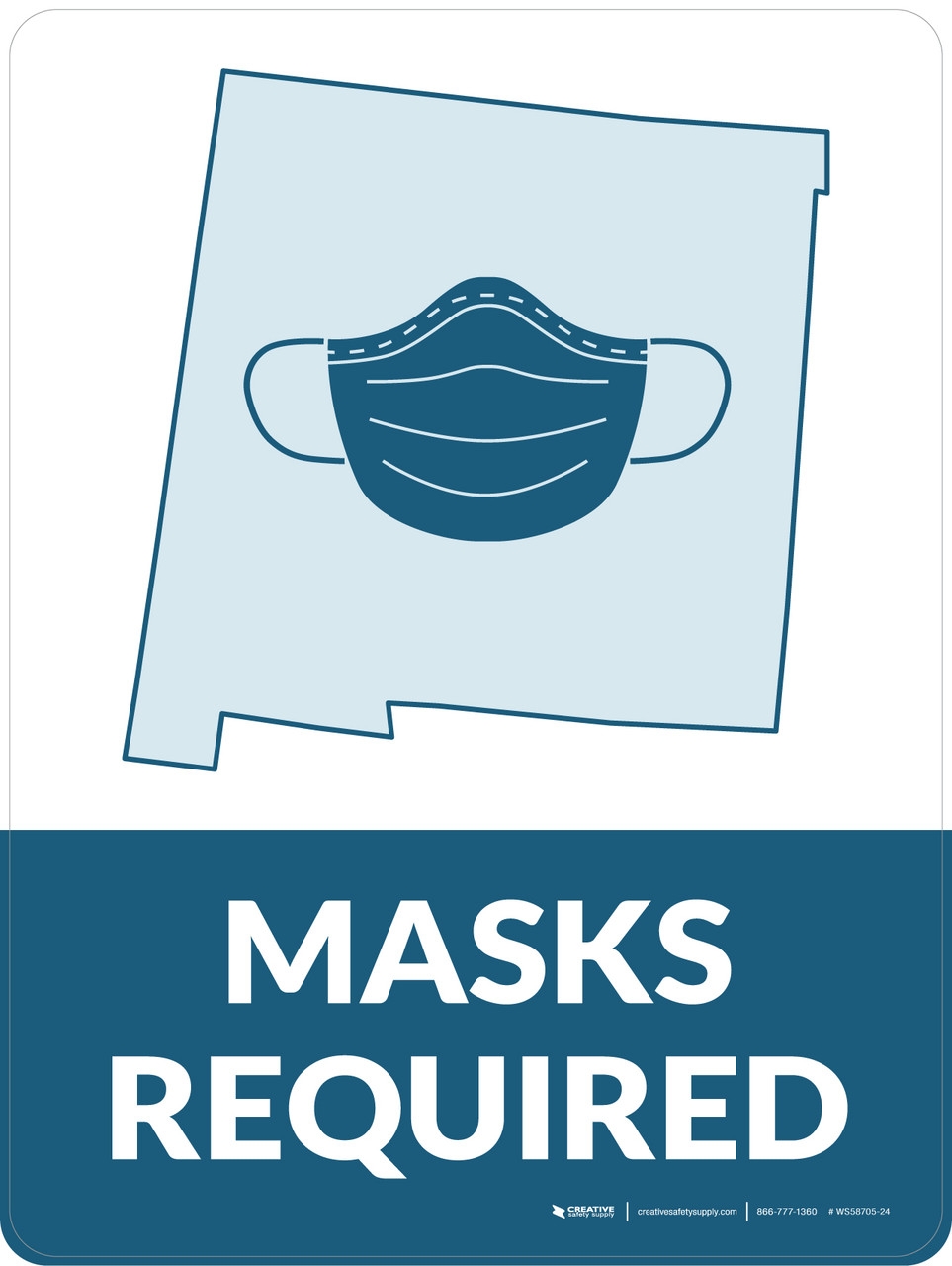 Masks Required New Mexico State Outline Portrait Wall Sign