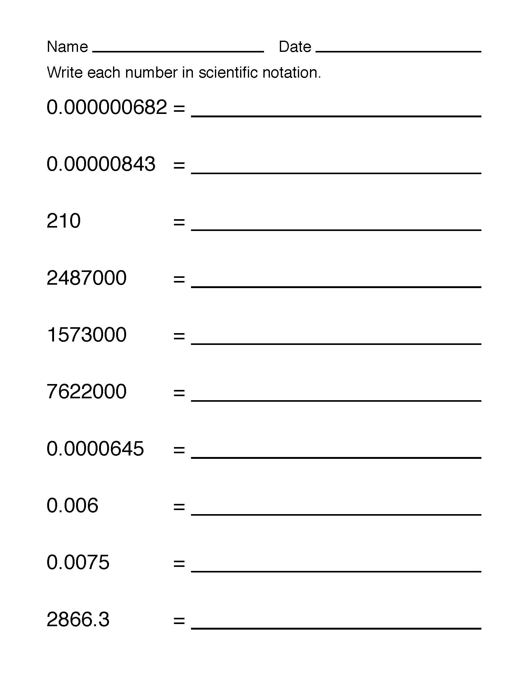 Scientific Notation Middle School Quiz Printable Scientific Notation Middle School Quiz Printable