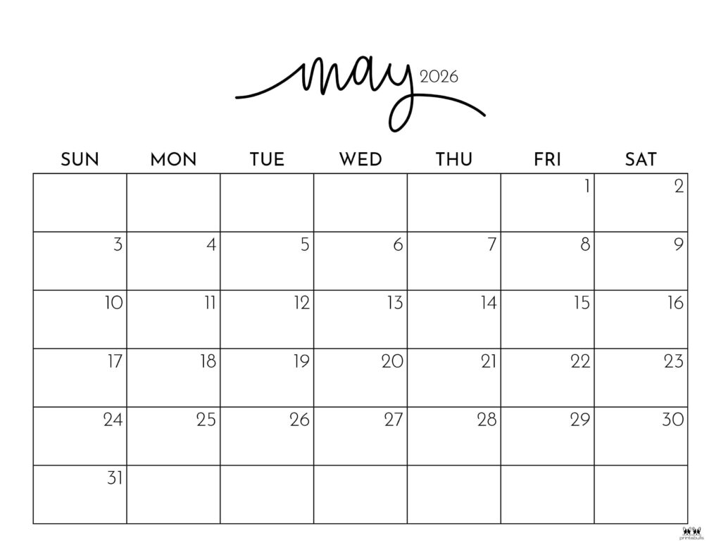 May 2026 Calendars 123 FREE Printables Printabulls