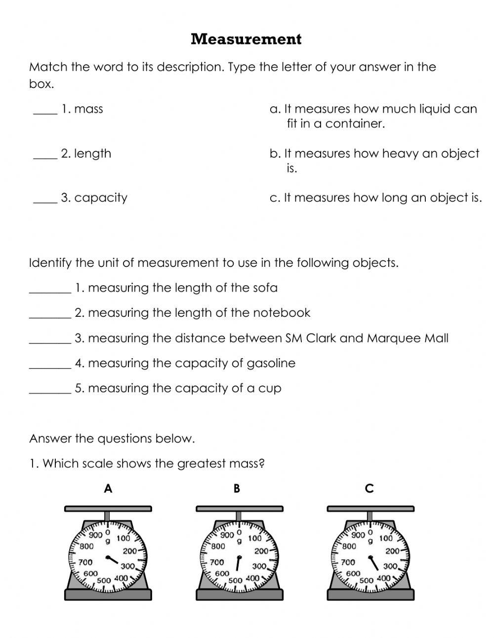 Measurement QUIZ Free Interactive Worksheets 618312 Measurement QUIZ Free Interactive Worksheets 618312