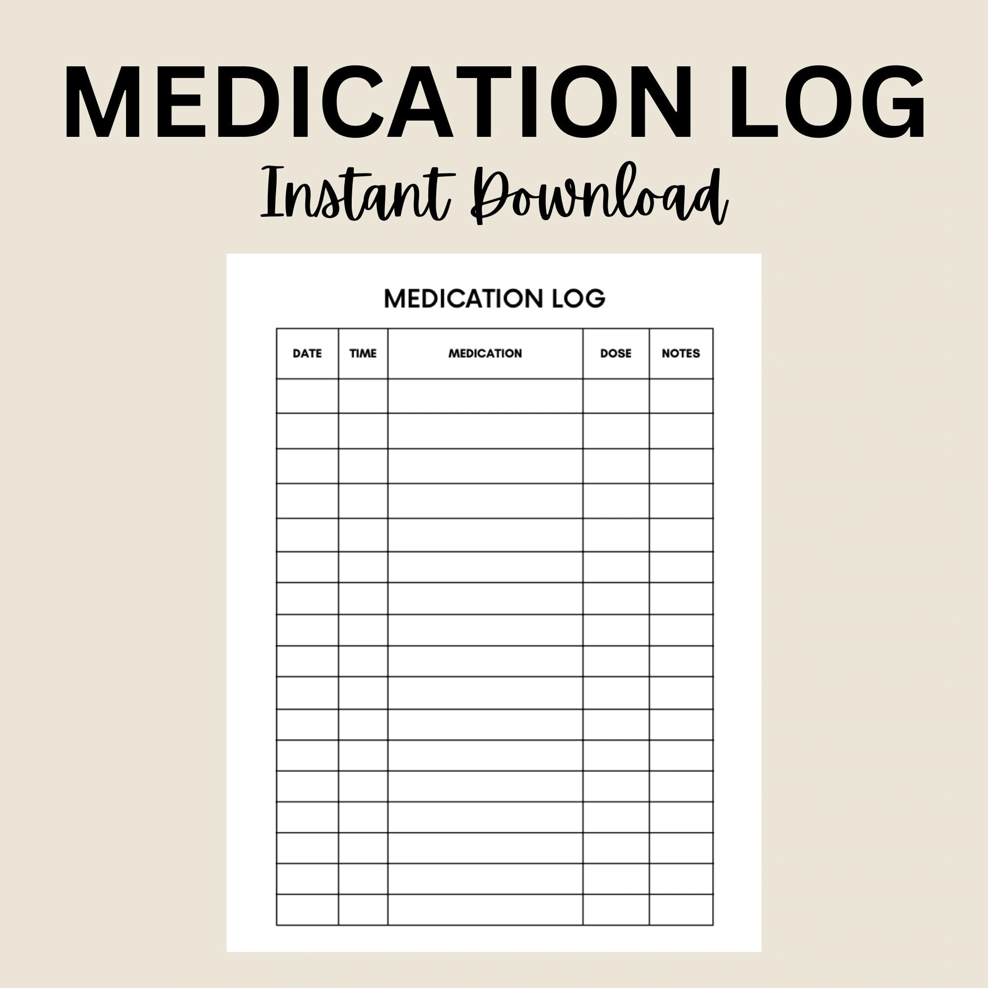 Medication Log Printable Medication Tracker Medication Chart Daily Medication Log Report Schedule Medication List Template Planner PDF Etsy